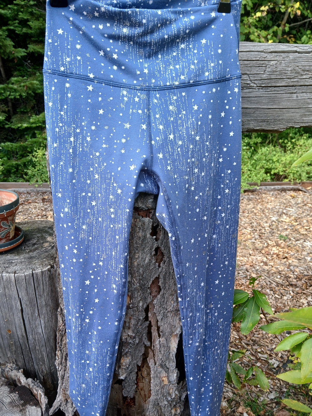 Aerie Chill Play Move Blue Celestial Leggings Silver Glitter Star Medium